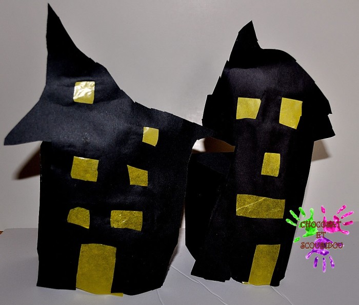 Bougeoirs Maisons Hantées En Bois Noir - Décoration Halloween Effrayante - Facile à Assembler
